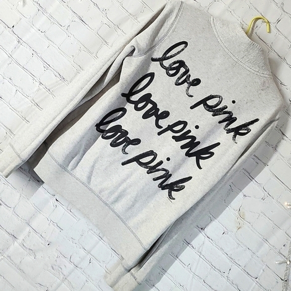 Y2K 2011 Victoria's Secret PINK Logo Quarter Zip Collared Gray Sweatshirt Sz  Sm - Picture 11 of 15